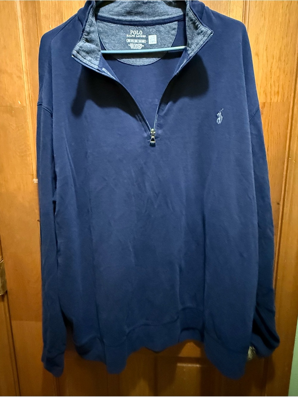 Polo by Ralph Lauren Men’s Navy Half-Zip Sweater with Gray Trim